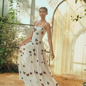 Agua by Agua Bendita Lima Monarca Crema Linen Maxi butterfly Dress, small